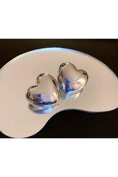DEMOKAN Women's Earrings Large Chubby Heart Steel Earrings