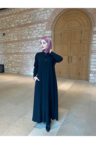 JALİA Women's Black Half Flared Zippered Hijab Ferace
