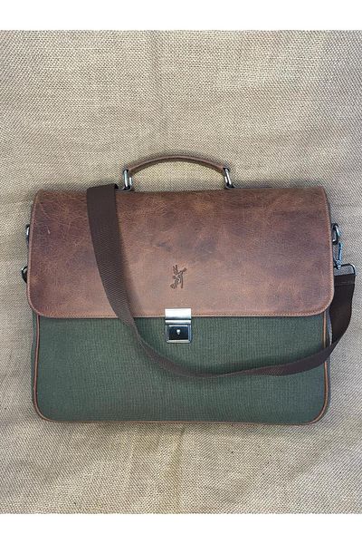 SANAT LEATHER SL-126056  حقيبة كمبيوتر محمول من الجلد الطبيعي والقماش مقاس 40 سم × 31 سم (لـ 15.6 بوصة) من الجلد الفني