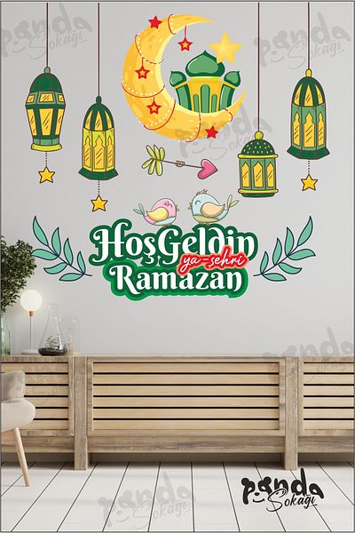 PANDA SOKAĞI Ramadan Bear Themed Ornament Glass Wall Ornaments Welcome Ramadan Sticker Set Ramadan Ornaments
