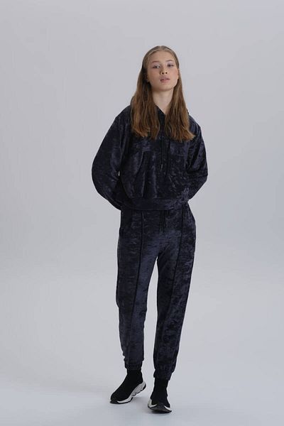 DAVID&GERENZO Σετ αθλητική φόρμα με κουκούλα Navy Blue γυναικεία βελούδινη Jogger