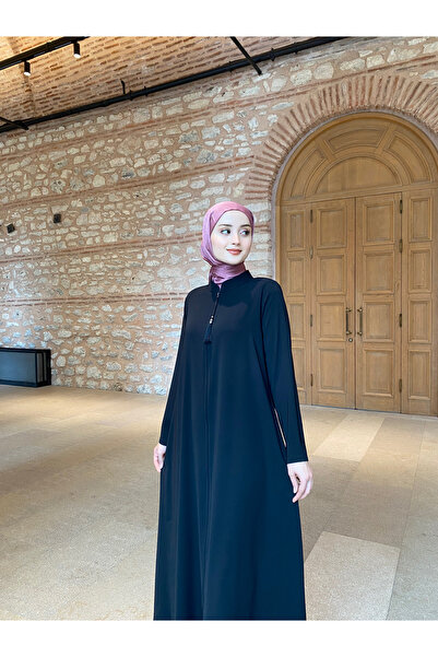 JALİA Women's Black Half Flared Zippered Hijab Ferace