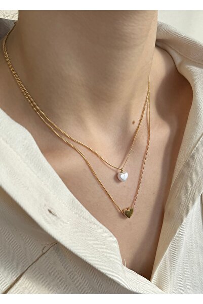 takıtarzım قلادة نسائية ذهبية مكونة من قلبين