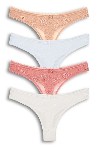 HNX 4-Piece Front Lace Back Double Layer Cotton Thong Women's Panties