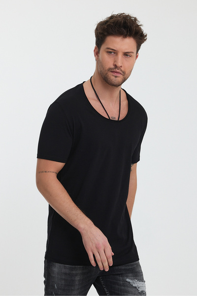 BABBOSS Derin Yaka Kısa Kol Fit Kesim Tişört