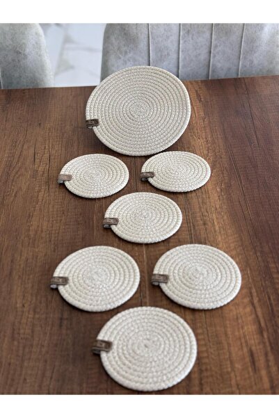 DALENES TİCARET dikişli krem kordon Nihale Ve 6 Bardak Altı Çeyiz Seti Jüt Se...