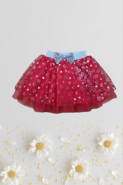 Nacar Kız Çocuk 23 Nisan 19 Mayıs Fiyonklu Yıldızlı Kısa Tütü Tüllü Gösteri K...