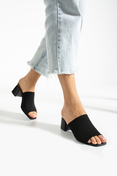 inanayakkabı شبشب نسائي بكعب تريكو أسود INA1112