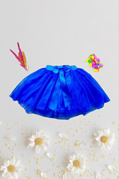 Nacar Kız Çocuk 23 Nisan 19 Mayıs Fiyonklu Hayal Kısa Tütü Tüllü Gösteri Sax Mavi Etek 024