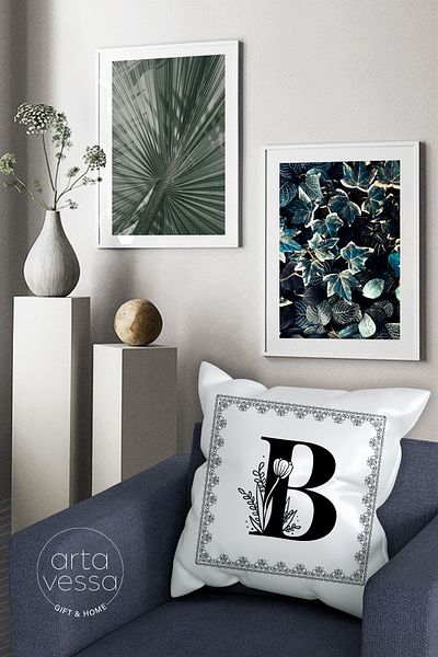 Artavessa Husă de pernă decorativă din piele artificială cu litere B imprimată digital pe două fețe
