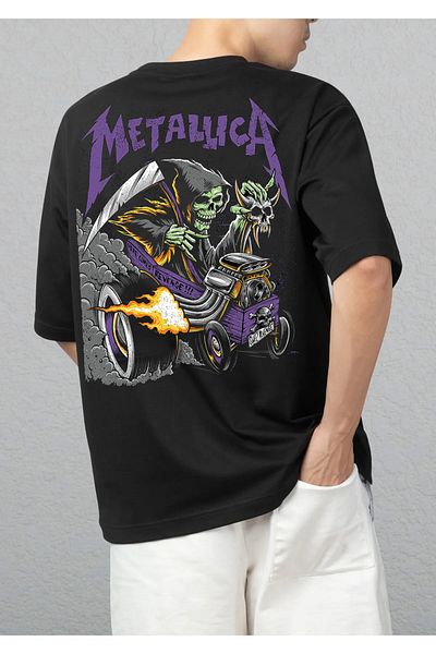 Pisa Art Качествена тениска с лилав печат на Metallica