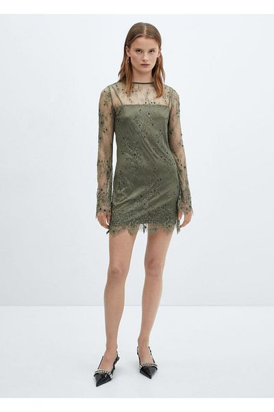 MANGO Woman Lace Detailed Stylish Dress