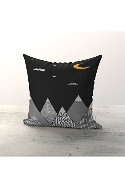 Talia Home Husă de pernă de 3 bucăți pentru cameră pentru copii cu model de munte alb-negru TLAKR-231