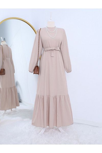 Modamorfo Partial Skirt, Elastic Sleeves, Lace-up Crinkle Dress