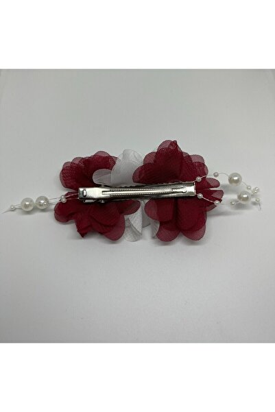 ELALEL TASARIM RED WHITE PEARL HANDLE Organza Flower Crocodile Hair Clip Stylish, Fashion, Wedding, Adult, Children