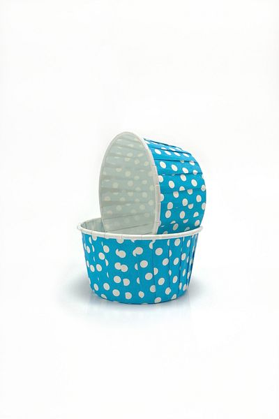 Trend Hediye Sepeti 50 Pieces Large Size XL Light Blue Polka Dot Muffin Cupcake Mold Jumbo Cake Capsule, Airfryer Compatible