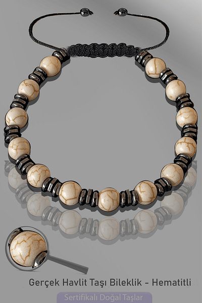 Tesbih Atölyesi Certified 6mm Natural Howlite Stone Bracelet - Adjustable