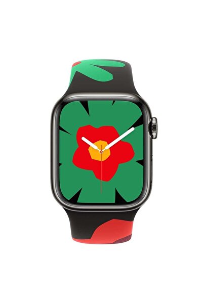 Apple Watch 9 8 7 6 5 4 3 2 1 Se 45mm Compatible Strap Silicone Flower Pattern Black Unity Sports Strap
