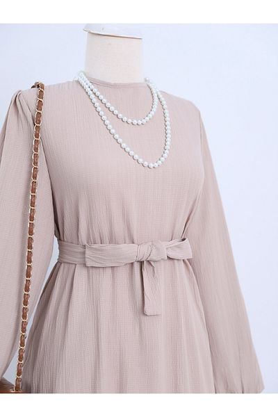 Modamorfo Partial Skirt, Elastic Sleeves, Lace-up Crinkle Dress