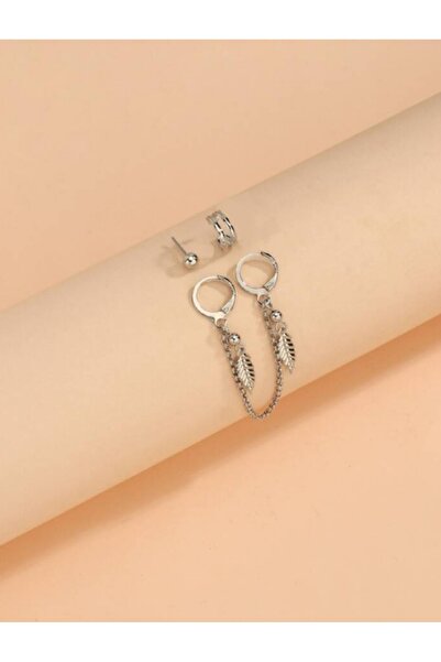 TakıConcept 4lü Set Kıkırdak Küpe Yaprak Detaylı Küpe, Kadın Küpe