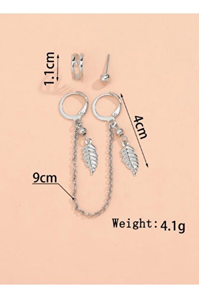 TakıConcept 4lü Set Kıkırdak Küpe Yaprak Detaylı Küpe, Kadın Küpe