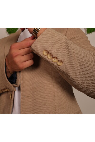 Luisero Ανδρικό αθλητικό σακάκι σακάκι με υφή Vad Beige Honeycomb