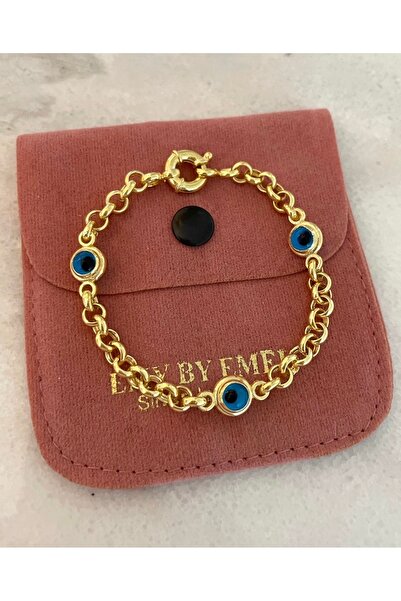 emy by emel luxury silver jewelry Altın Kaplama Üç Nazar Boncuklu Gemici Kili...