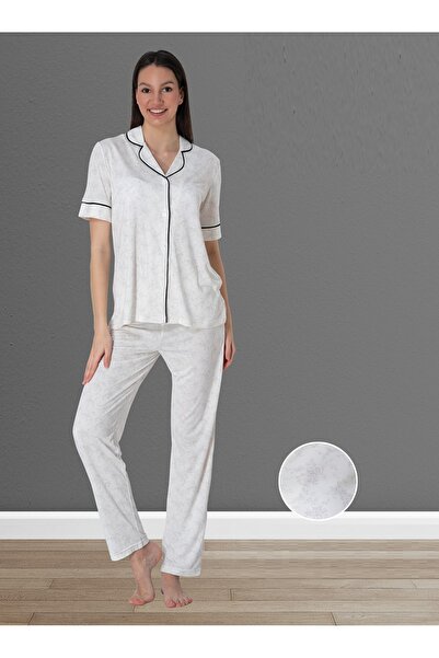 by İGP Effortt ženska ecru pidžama od Pamuk dela, kratkih rukava, Na dugmad s...