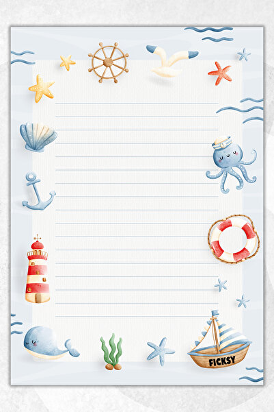 Ficksy ورق ملاحظات لطيف للحيوانات البحرية - مقاس A5 - 50 ورقة - لوحة ملاحظات - لوحة مذكرة - لوحة مذكرة - للقيام بالرقم