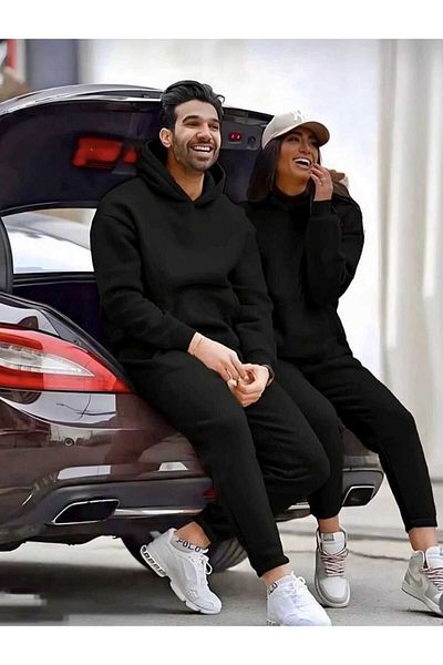 PERISENSE Unisex Γυναικείες Ανδρικές φόρμες Oversize Lover Couple Σετ φόρμας 2 τεμαχίων με μασίφ κουκούλα στο κάτω μέρος
