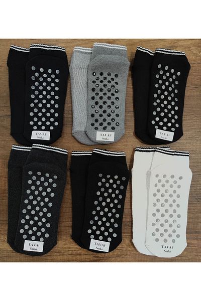 Leement socks 6 ζευγάρια έξι αντιολισθητικές εμπριμέ βαμβακερές κάλτσες ταφάρ με πλέγμα στο επάνω μέρος