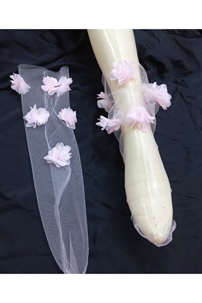 es moda shop Розови чорапи с флорални мотиви Eftelya Bridal Tulle