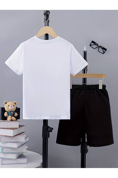 AMMA Children's Happier Printed Bottom Top T-Shirt Shorts Set Unisex