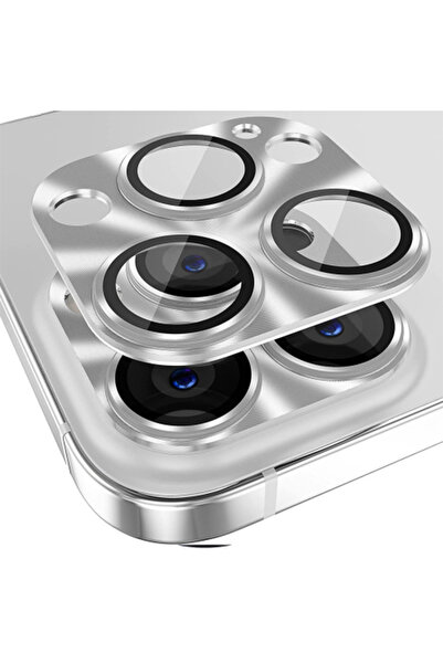 Ally iPhone 15 Pro-15 Pro Max Uyumlu Metal Tempered Kamera Lens Koruyucu GÜMÜŞ