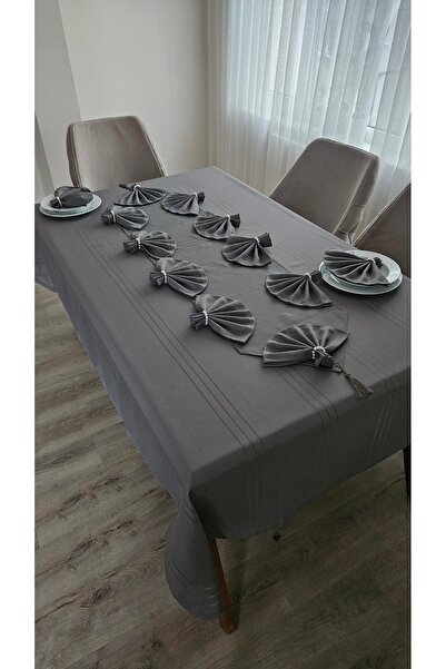 ZESA HOME مفرش طاولة بتفاصيل خط كولبر مدخن 12 شخص 26 قطعة - طاولة 160X220...160X400