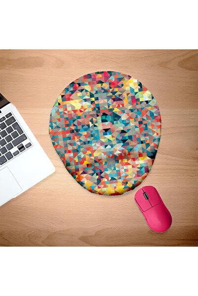 UcuruStore Renkli Küçük Üçgenler Bilek Destekli Oval Mouse Pad
