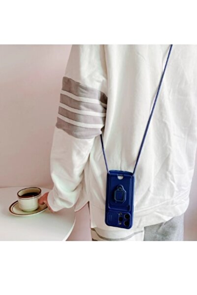 AKSEFİZZ İphone 15 Pro Uyumlu Kılıf Ipli Tasarım Kart Bölmeli Kamera Lens Kor...