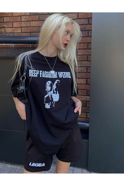 Mythologie Σετ συνδυασμού σορτς Keep Legea T-Shirt - Μαύρο εμπριμέ Oversize Crew Neck