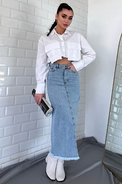 GÜLSELİ Fustă de jeans cu ciucuri albastru gheață
