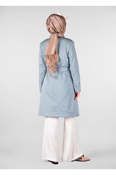 TRENDTESETTÜR Γυναικεία Μπλε (ICE BLUE) Βαμβακερή καμπαρντίνα με μανίκια με πέρλες 1240