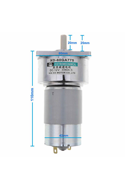 Genel Markalar Xd-60ga775 Dc Motor 12v 5rpm 35w 87kg.cm Yüksek Tork Kuvvet Me...