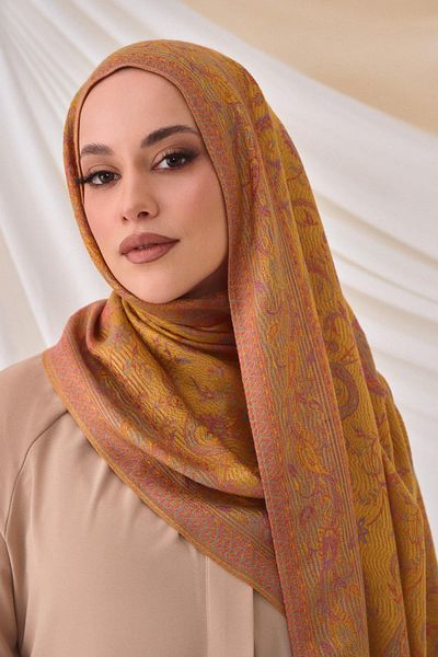ELF PRIVE CASHMERE WOVEN SHAL-MUSTARD