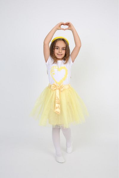 Dıgıl Kids Girl's Suit Patterned Badi Classic Tutu Skirt April 23 Show Outfit Costume Yellow Turquoise Saks