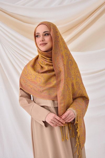 ELF PRIVE CASHMERE WOVEN SHAL-MUSTARD