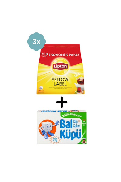 Lipton Yellow Label Demlik Siyah Çay 150li x 3 Adet + Balküpü Kesme Şeker 1000 gr