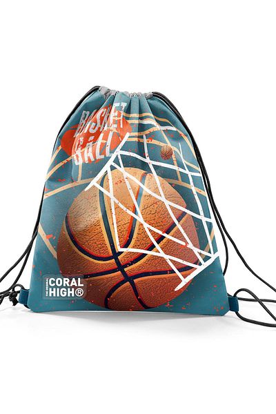 Coral High Rucsac cu șnur Nefti portocaliu cu model de baschet - 12653