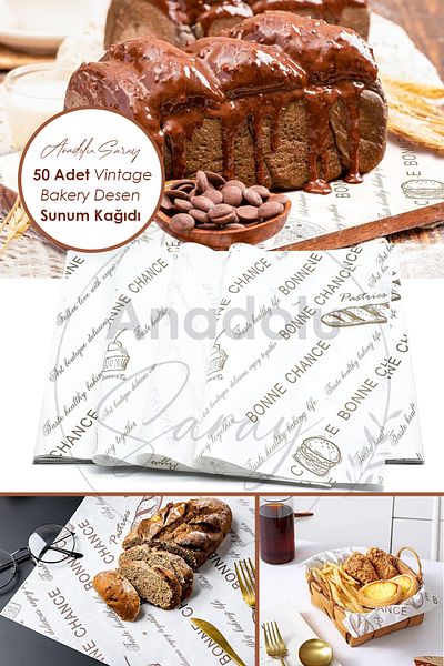 Anadolu Saray Self Patterned Oil Paper| 50 Pieces Bakery Newspaper Pattern Presentation Paper| Vintage Oil Paper