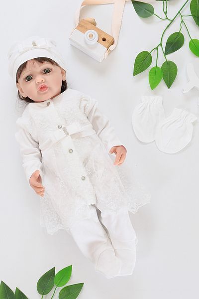 Sitilin Ecru Baby Girl Lace Luxury Jumpsuit Set
