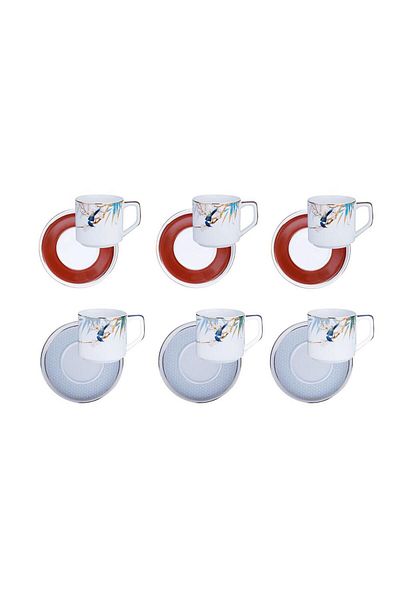 Lucky Art Alysia Bird Patterned Set of 6 Porcelain Coffee Cups