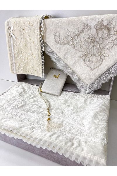 AYHANHOME 5 Piece Velvet Prayer Mat Set with Dowry Bundle Box Bride and Groom Set